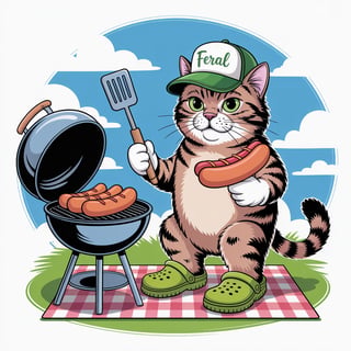 Chunky Tabby Cat with Crocs and Grill