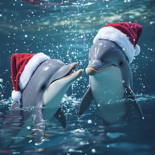 Dolphins Wearing Santa Hats