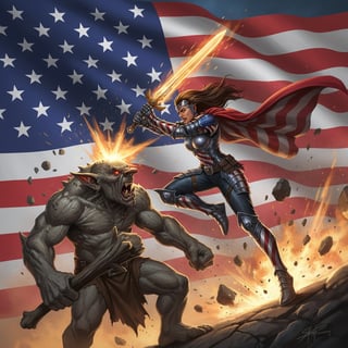 Female Warrior Fighting Troll