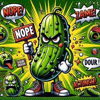 Grumpy Cartoon Pickle with Protest Sign