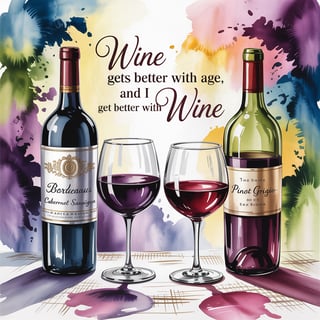 Watercolor Illustration of Wine Bottles