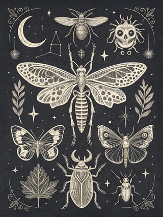 Vintage Halloween Insects Illustration
