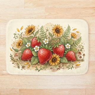 Strawberry Forest Bath Mat Illustration