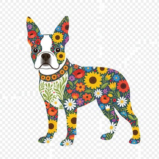 Boho Floral Boston Terrier Illustration