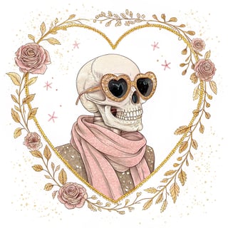 Skeleton with Heart-Shaped Floral Wreath