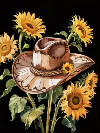 Floral Cowboy Hat on Sunflowers