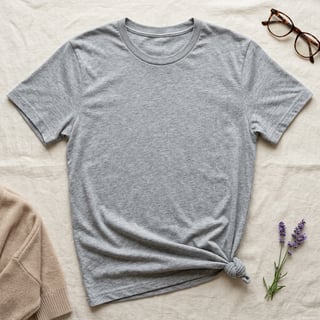 Photorealistic Grey Cotton T-Shirt Flat Lay