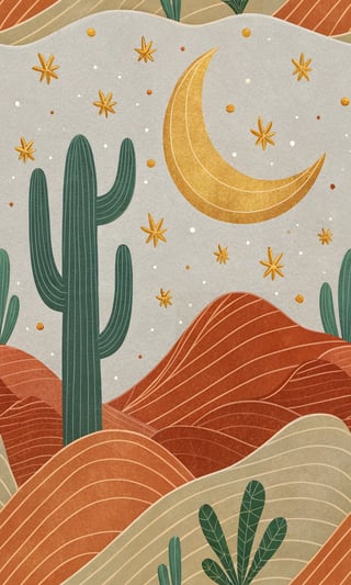 Minimalist Desert Illustration with Cactus