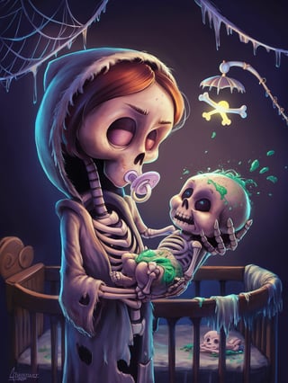 Exhausted Skeleton Mom with Baby