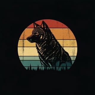 Wolf Silhouette Retro Sunset Image