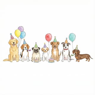 Watercolor Clipart of Party Dogs