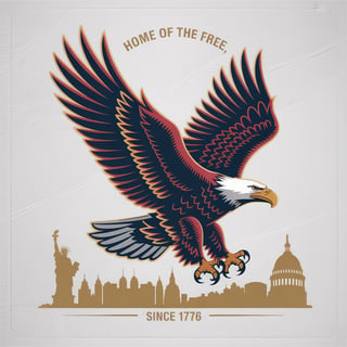 Eagle Above American Skyline Illustration