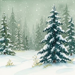 Serene Winter Forest Watercolor