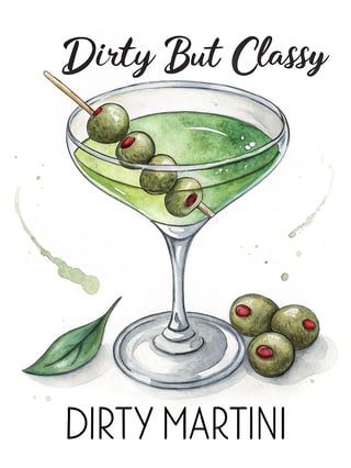Hand-Drawn Watercolor Martini Glass
