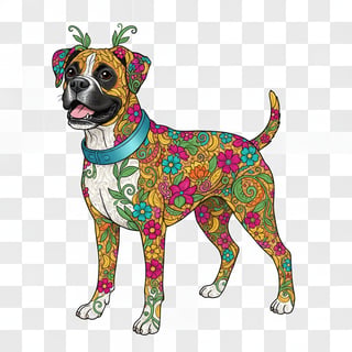 Boho Floral Boxer Dog Illustration