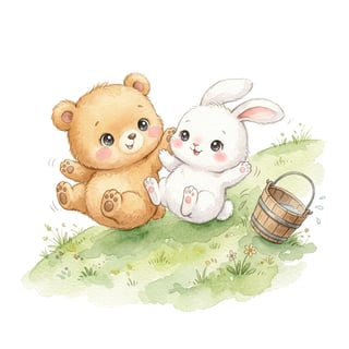 Cute Baby Bear and Bunny Watercolor
