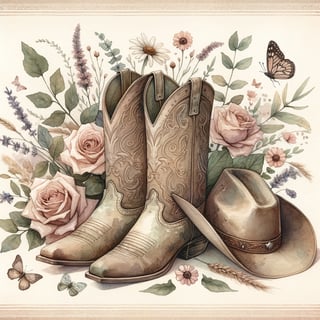 Cottagecore Watercolor Cowboy Boots