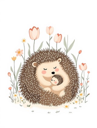 Serene Mother Hedgehog with Baby