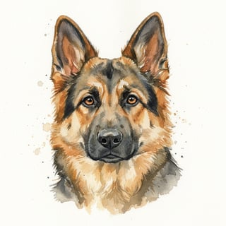 Watercolor Portrait of German Shepherd