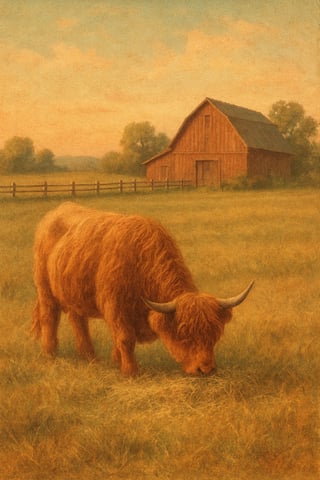 Highland Cow in Autumn Hayfield