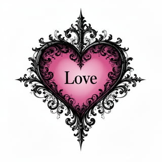 Gothic Heart Illustration with Baroque Frame