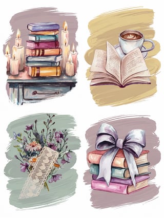 Bookish Watercolor Collage Panels