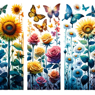 Vibrant Watercolor Collage of Flowers