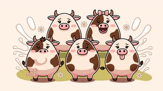 Cute Cartoon Cow Illustration Set