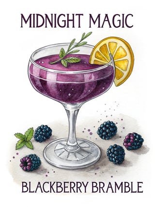 Midnight Magic Cocktail Illustration
