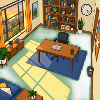 Flat 2D Cartoon Office Scene