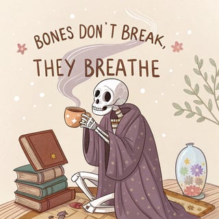 Whimsical Skeleton with Tea and Crystal