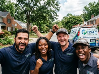 HVAC Crew Celebrating in Raleigh