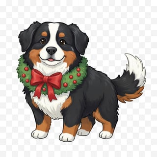 Bernese Mountain Dog with Christmas Wreath