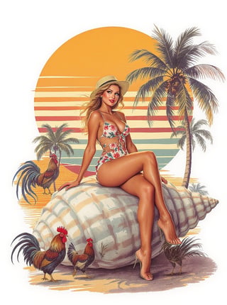 Retro Key West Pinup Girl at Sunset