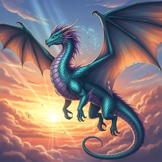 Teal and Purple Dragon Illustration