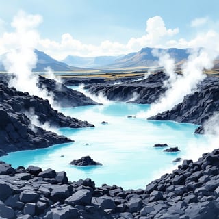 Blue Lagoon Iceland Watercolor Art
