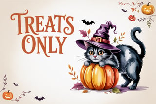Watercolor Halloween Black Cat Design