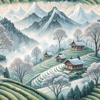 Winter Watercolor Chinese Countryside