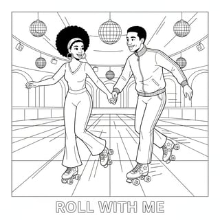 Black Couple Roller Skating Illustration