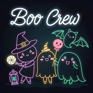Neon Chibi Ghosts Halloween Art