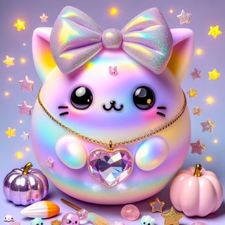 Kawaii Holographic Cat with Pastel Elements