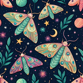 Brightly Colored Moths in Cosmic Night