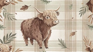Cute Highland Cow with Farmhouse Plaid
