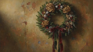 Traditional Winter Wreath Oil Painting