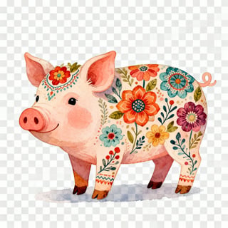 Boho Floral Pig Illustration