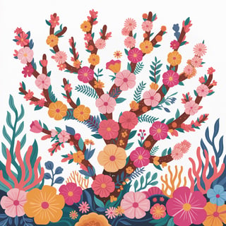 Colorful Boho Floral Coral Illustration