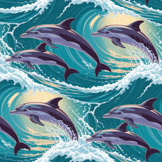 Dolphin Pod Seamless Ocean Pattern