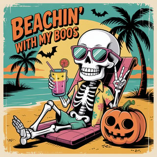 Retro Skeleton Beach Illustration