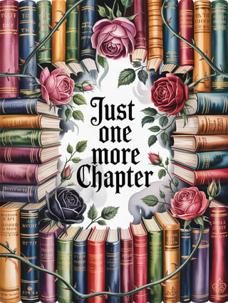 Gothic Books and Roses Watercolor Pattern