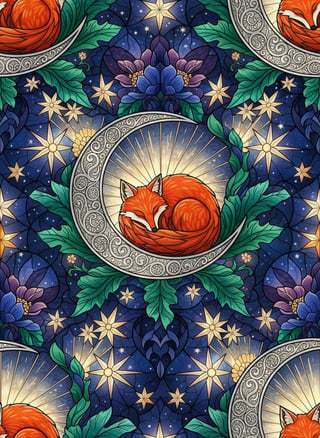 Stained-Glass Fox Moon Wallpaper